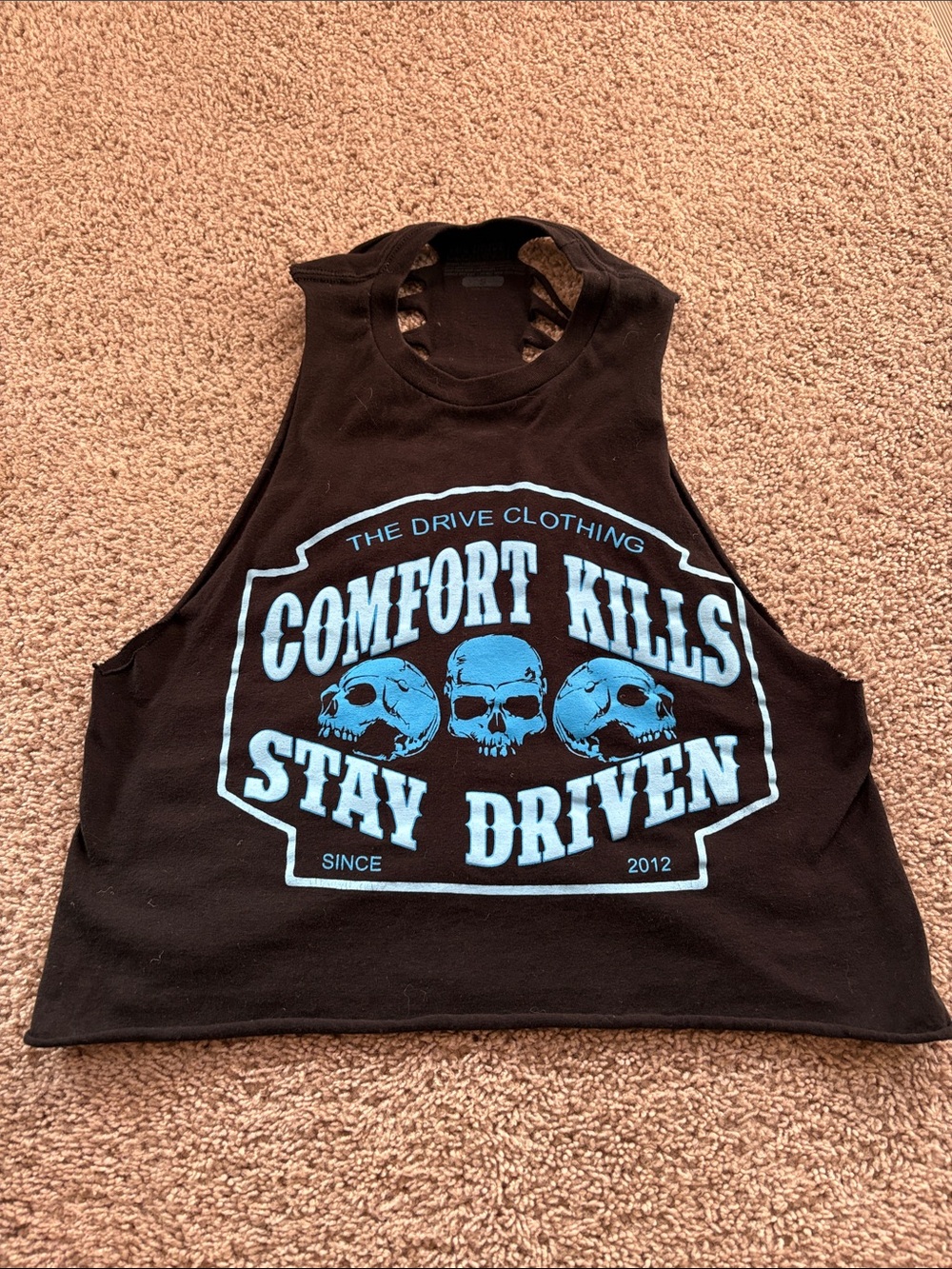 Comfort Kills Stay Driven Black Crop Tank Top